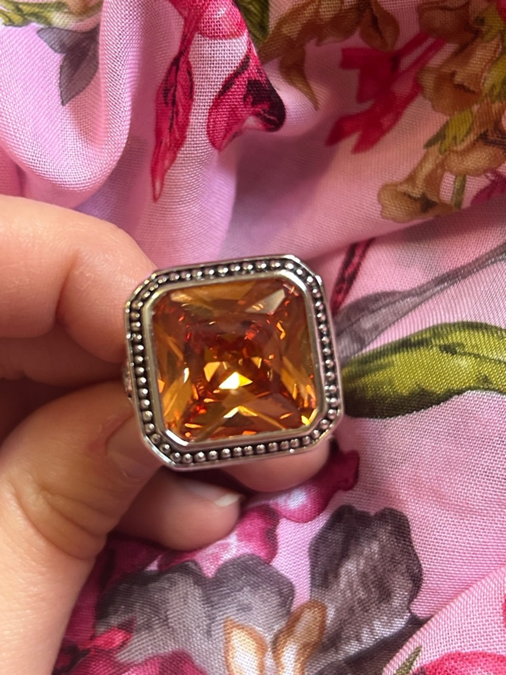 Amber Gemstone Silver Tone Statement Chunky Ring Turkish Ottoman - Picture 2 of 5